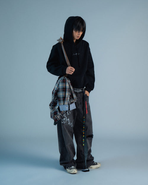 Buttoned Black Hoodie