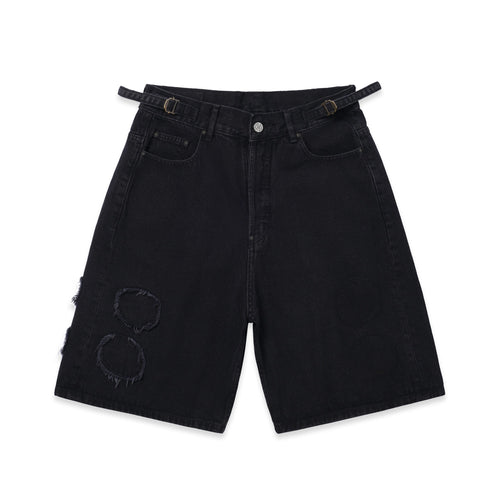 4 Hole Puncher Black Denim Shorts