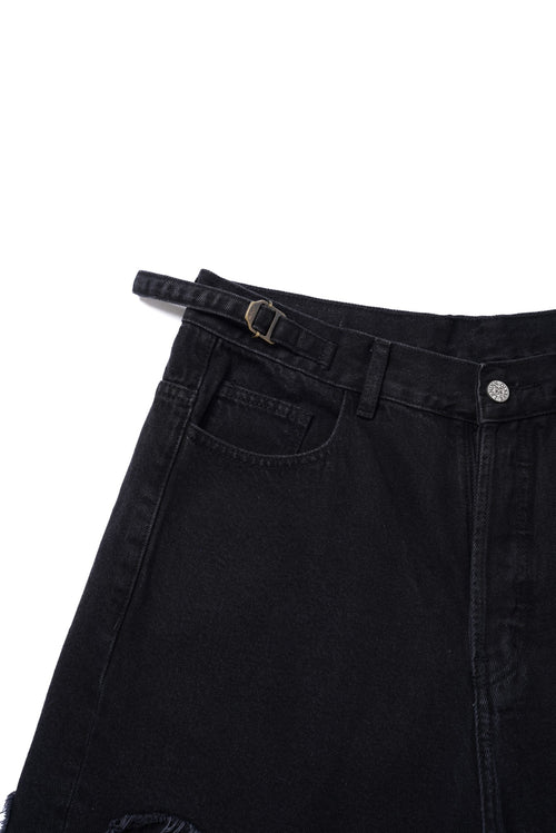 4 Hole Puncher Black Denim Shorts