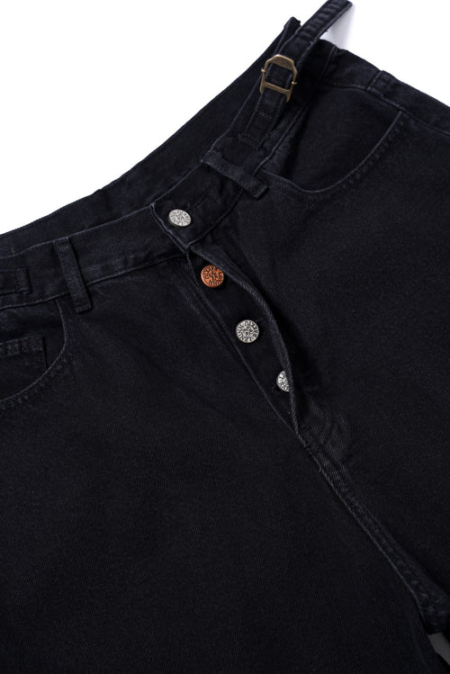 4 Hole Puncher Black Denim Shorts