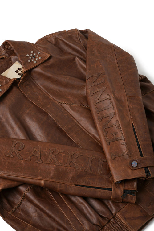 4-Hole Puncher Brown Leather Jacket