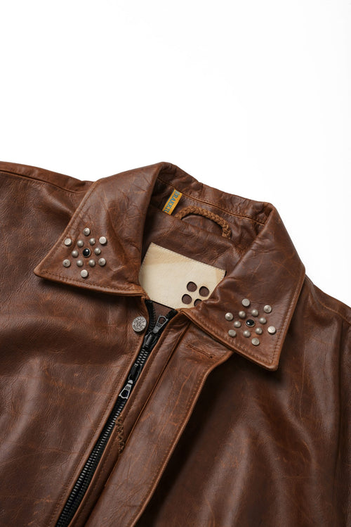 4-Hole Puncher Brown Leather Jacket
