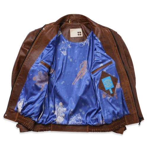 4-Hole Puncher Brown Leather Jacket